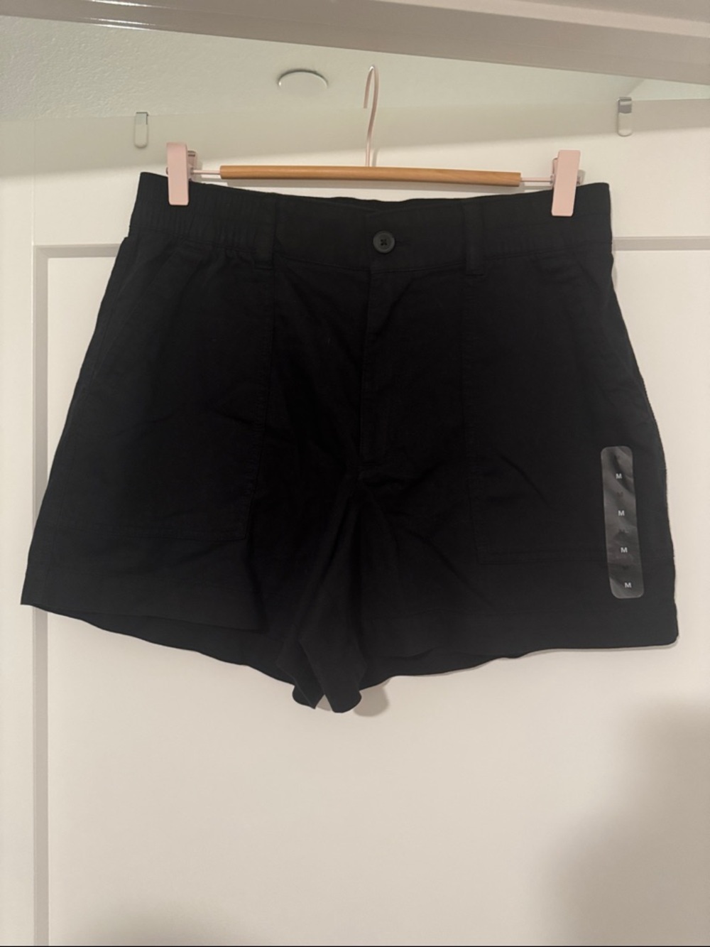 NWT GAP LINEN STYLE COTTON SHORTS black square pockets - Picture 1 of 5